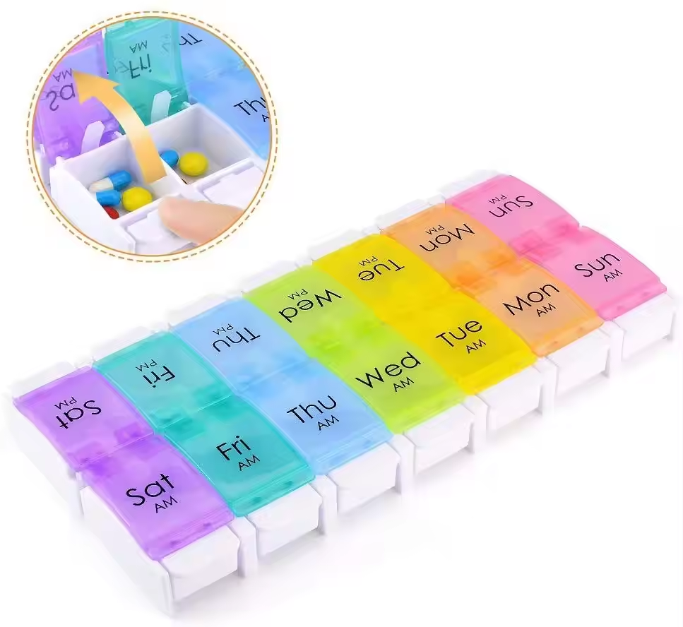 Weekly Pill Organizer 7 Day Large Storage Pill Box AM PM